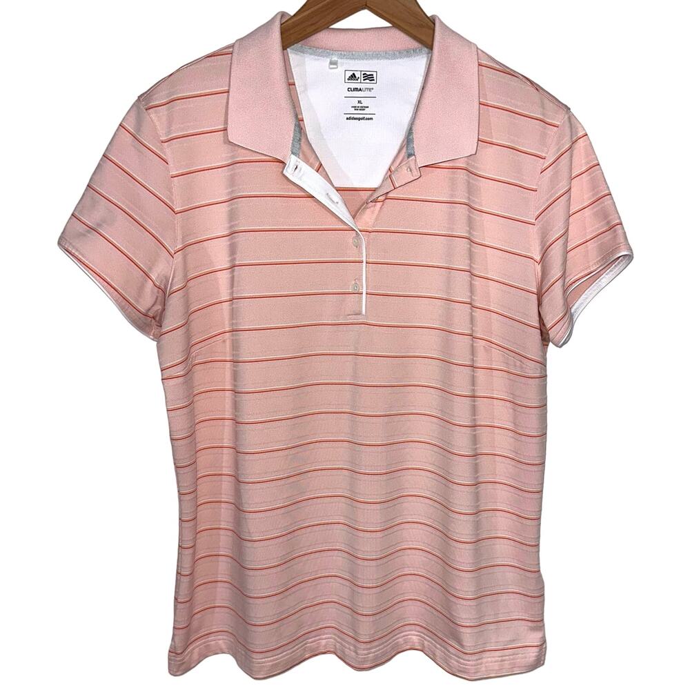 Adidas Golf Tennis ClimaLite Light Pink Striped Short Sleeve Polo Size XL